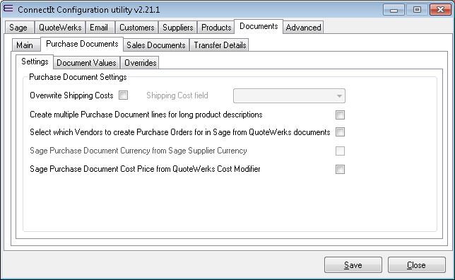 Purchase Documents tab